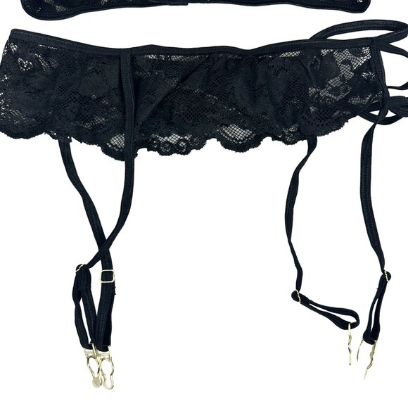 Lidogirl Lace Lingerie Set With Garter Belt & Thong Black Size S - Picture 7 of 8